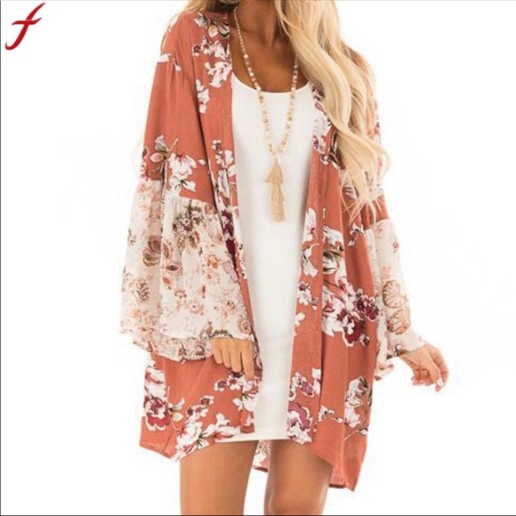 Tops - 🌸Floral Bell-Sleeve Kimono